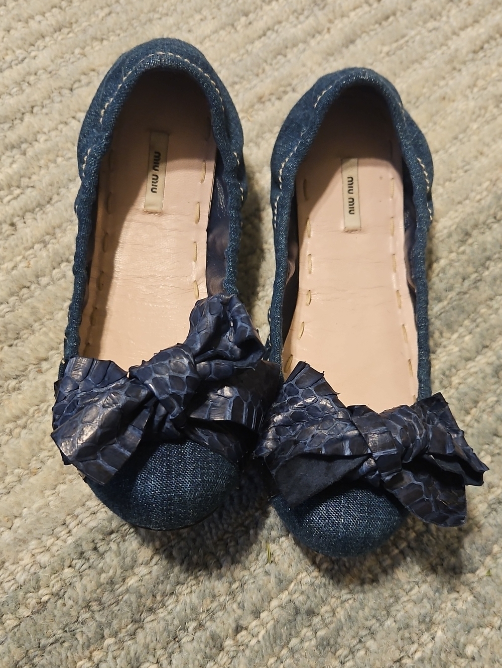 Miu Miu Denim Blue Bow Ballet Flats